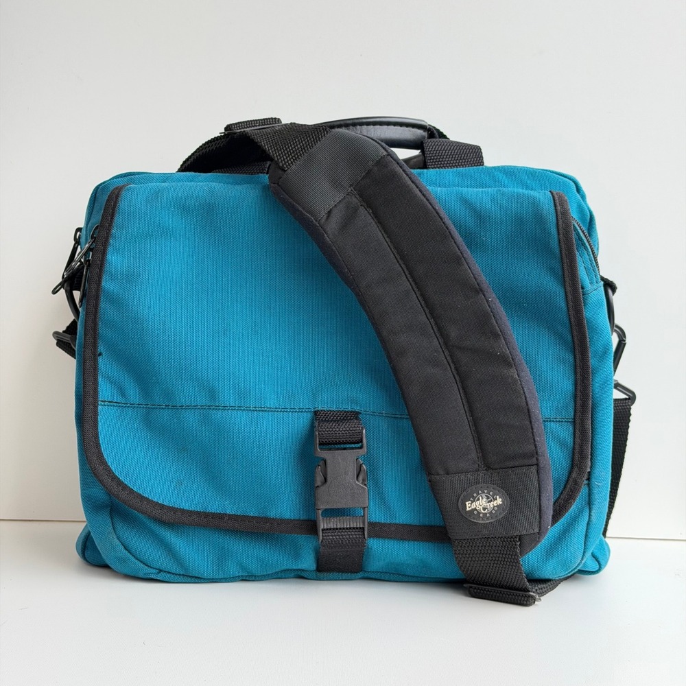 Vintage Eagle Creek Messenger Bag Teal Blue Travel Canvas Sling Bag Laptop